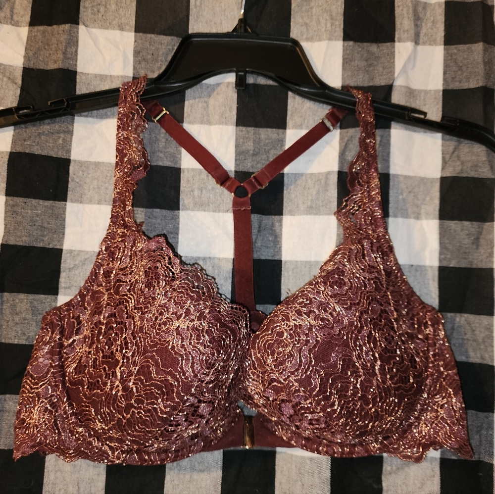 Cacique Maroon and Gold floral lace pattern Bra